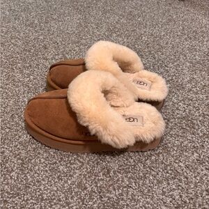UGG Disquette Suede Fur Platform Slippers